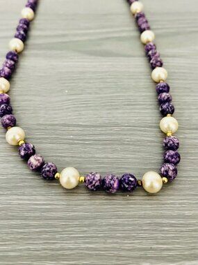 Vintage Purple and White Pearl Necklace, 26", EUC